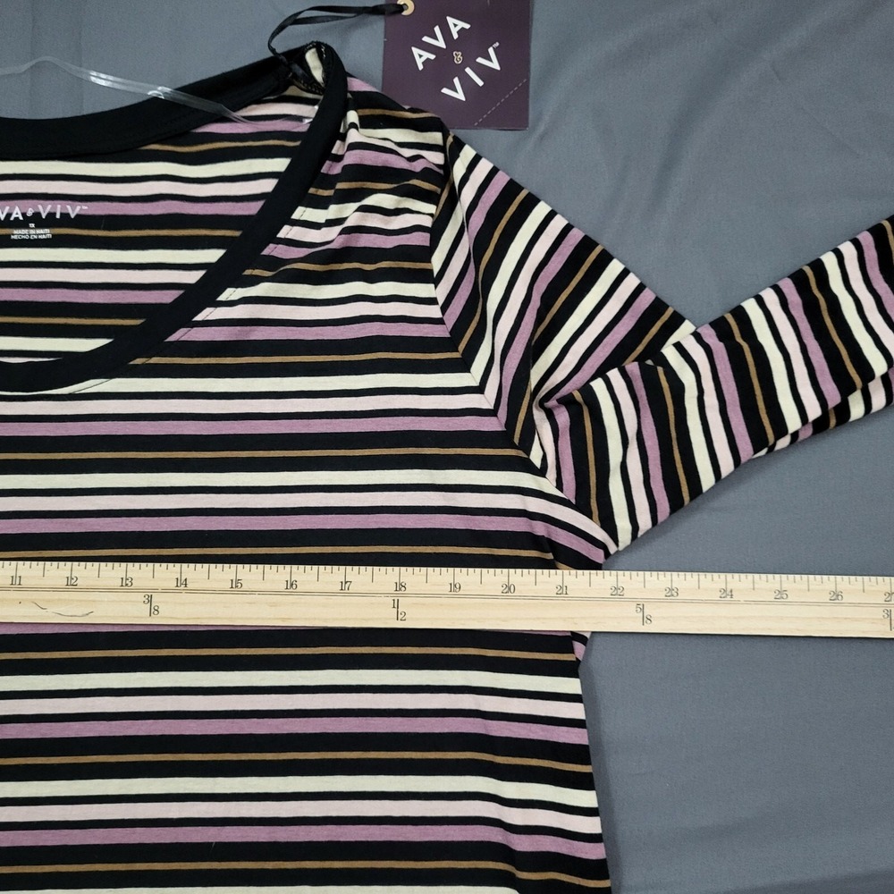 Ava & Viv Womens 1X Striped Long Sleeve Scoop Neck Tee Black Purple Pink NEW - Picture 4 of 14